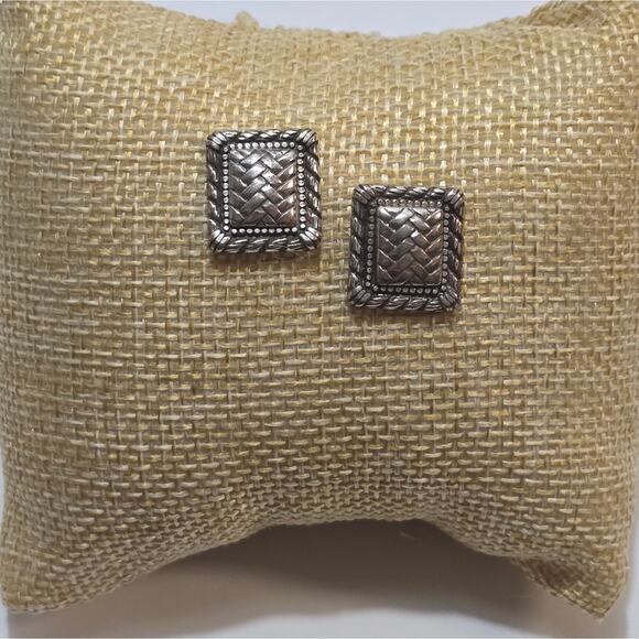 Brighton Silver Plated Large Basketweave Stud Earrings - Picture 1 of 4